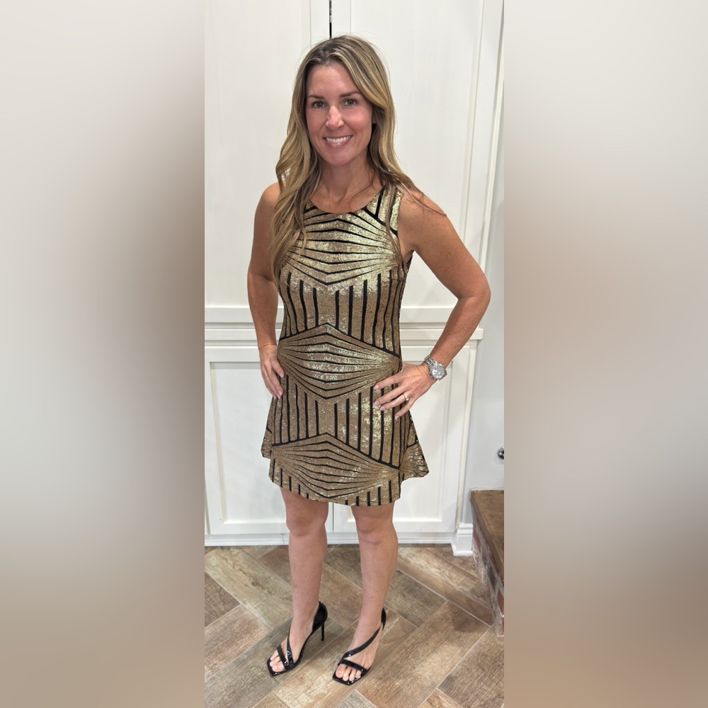 Love Riche Gold and Black Geometric Mini Dress